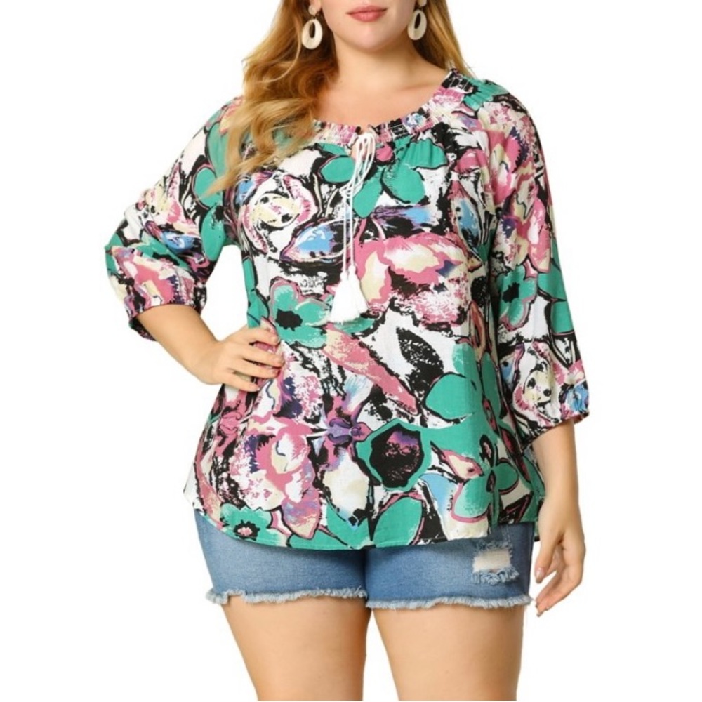 Agnes Orinda Women's Plus Size Print Loose Blouse Size 4X